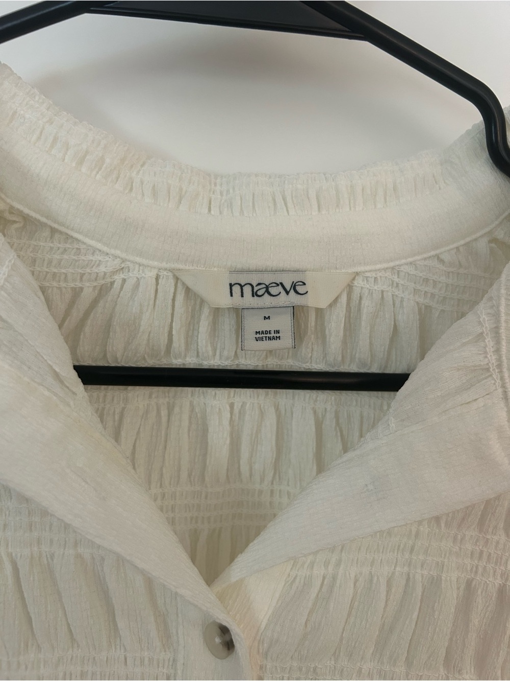 Maeve Smocked Button-Front Blouse in Ivory - Picture 6 of 7